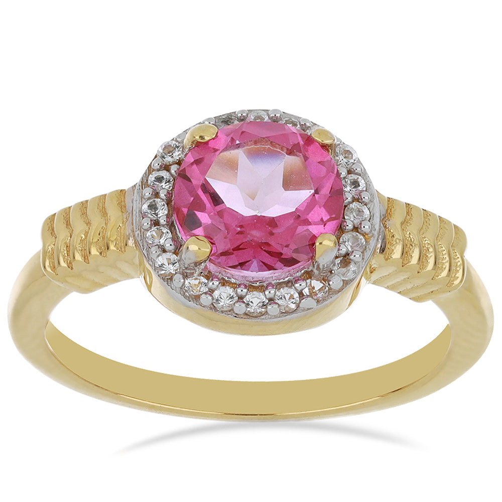 Goldplattierter Silberring mit rosa Topas und weißem Topas 3 