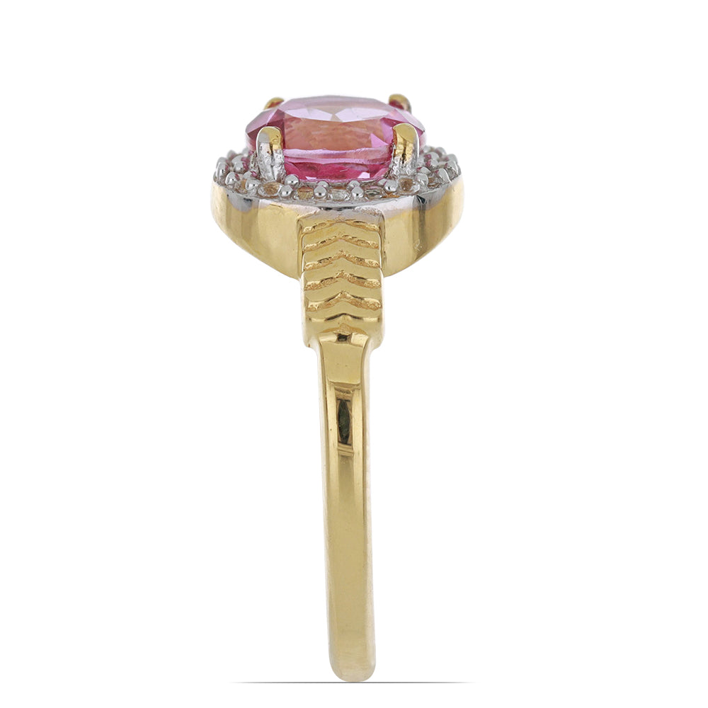 Goldplattierter Silberring mit rosa Topas und weißem Topas 4 