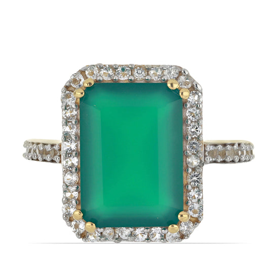 Goldplattierter Silberring mit grünem Achat und weißem Topas