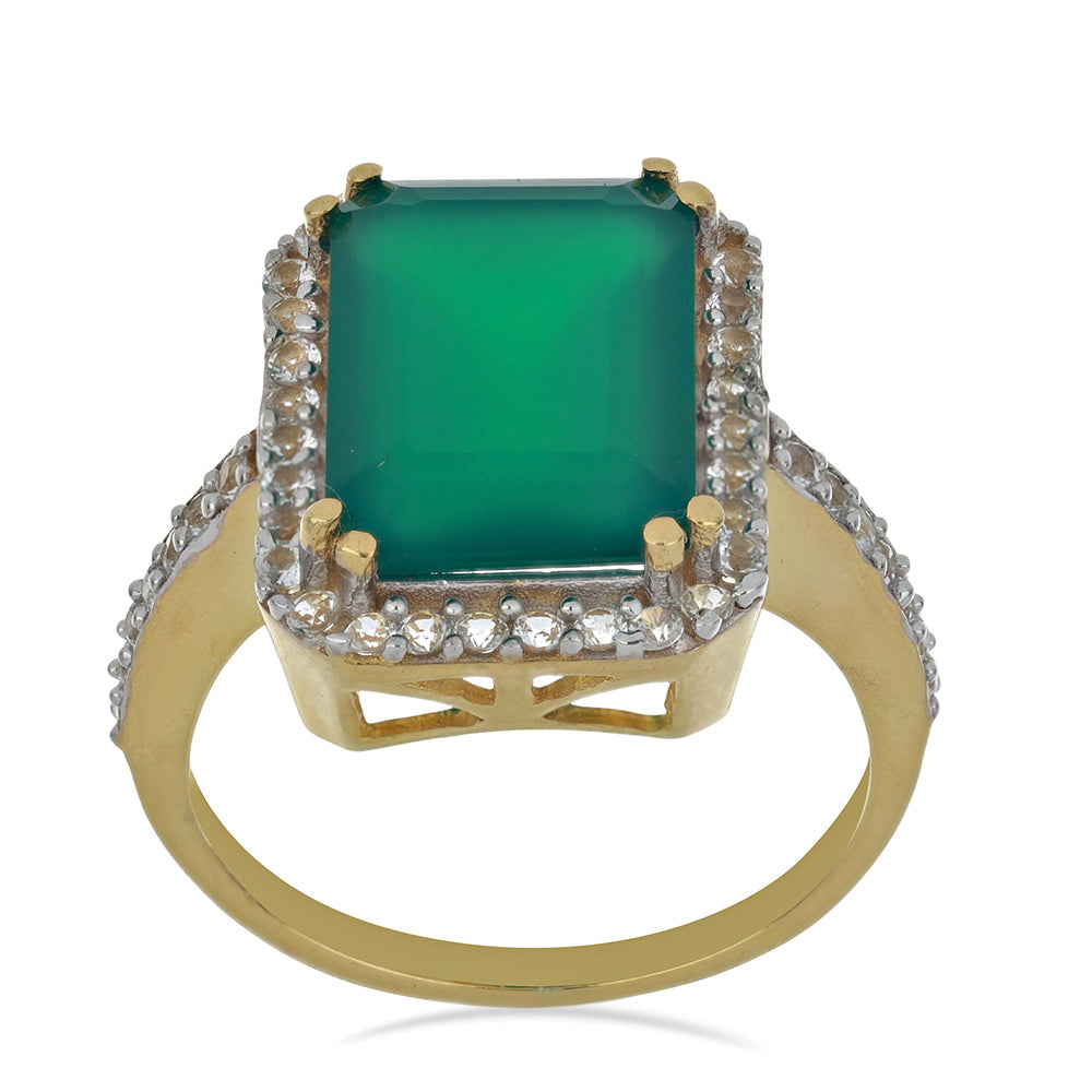 Goldplattierter Silberring mit grünem Achat und weißem Topas 3 