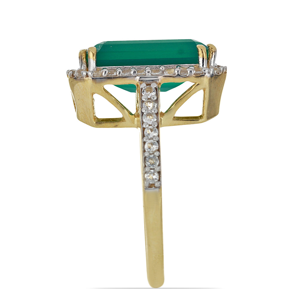 Goldplattierter Silberring mit grünem Achat und weißem Topas 4 