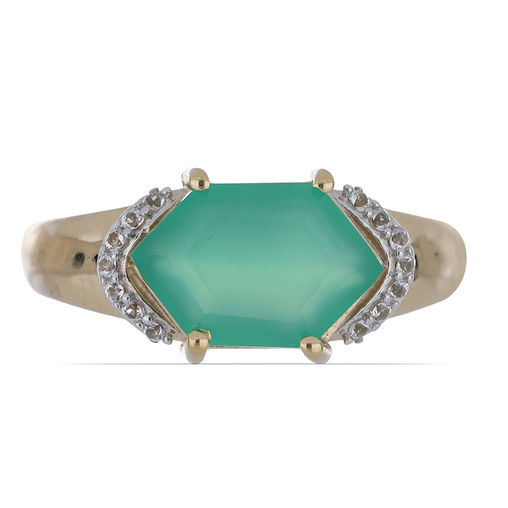 Goldplattierter Silberring mit grünem Achat und weißem Topas