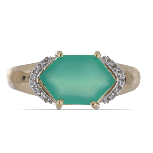 Goldplattierter Silberring mit grünem Achat und weißem Topas