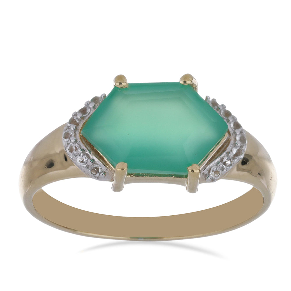 Goldplattierter Silberring mit grünem Achat und weißem Topas