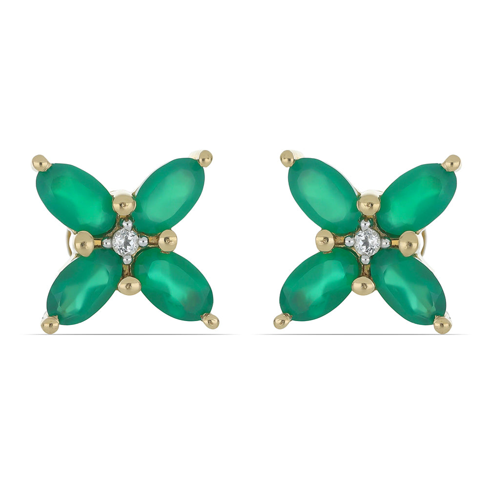 Goldplattierte Silberohrringe mit grünem Achat und weißem Topas