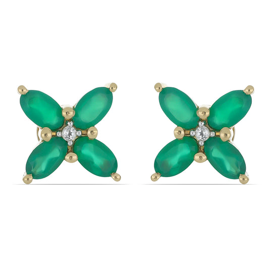 Goldplattierte Silberohrringe mit grünem Achat und weißem Topas