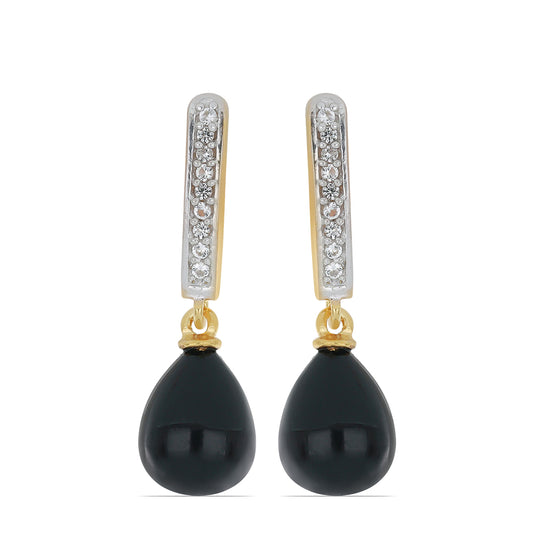 Goldplattierte Silberohrringe mit schwarzem Onyx aus Suwar und weißem Topas