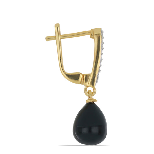 Goldplattierte Silberohrringe mit schwarzem Onyx aus Suwar und weißem Topas