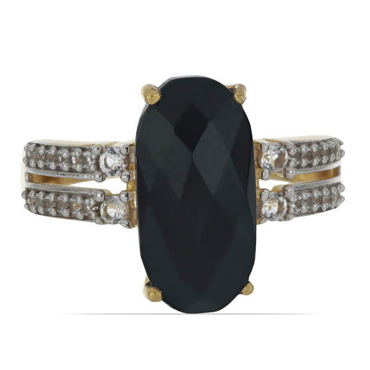 Goldplattierter Silberring mit schwarzem Onyx aus Suwar und weißem Topas