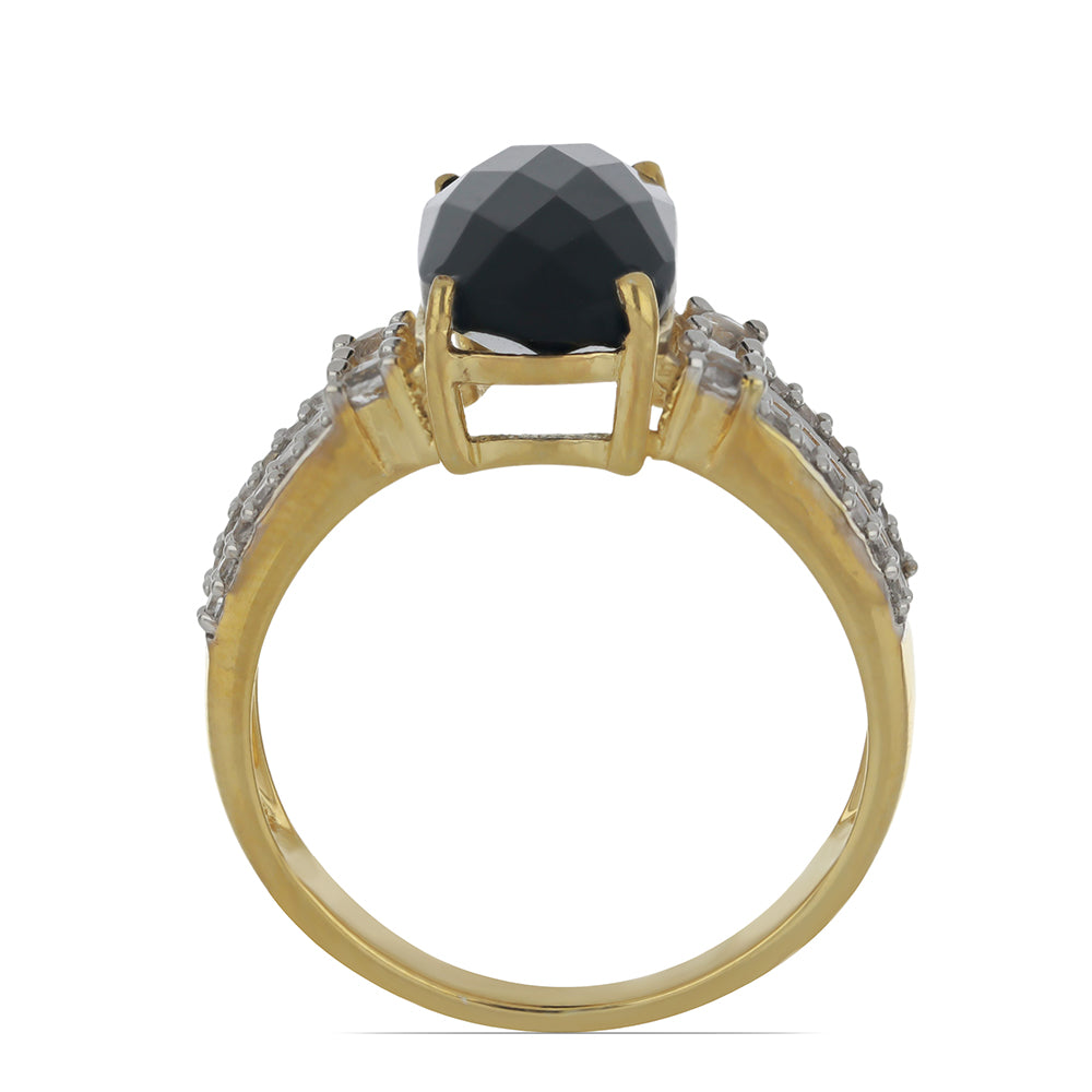 Goldplattierter Silberring mit schwarzem Onyx aus Suwar und weißem Topas 2 