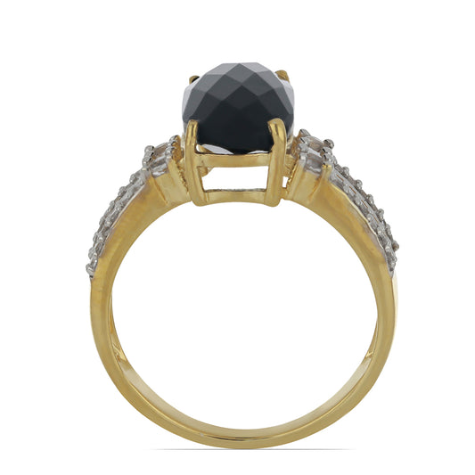 Goldplattierter Silberring mit schwarzem Onyx aus Suwar und weißem Topas