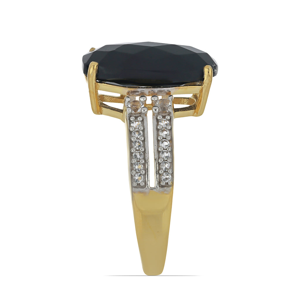 Goldplattierter Silberring mit schwarzem Onyx aus Suwar und weißem Topas 4 