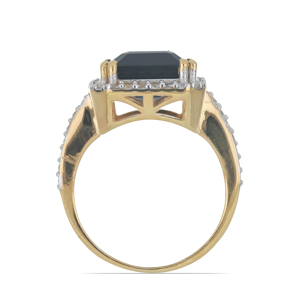 Goldplattierter Silberring mit schwarzem Onyx aus Suwar und weißem Topas