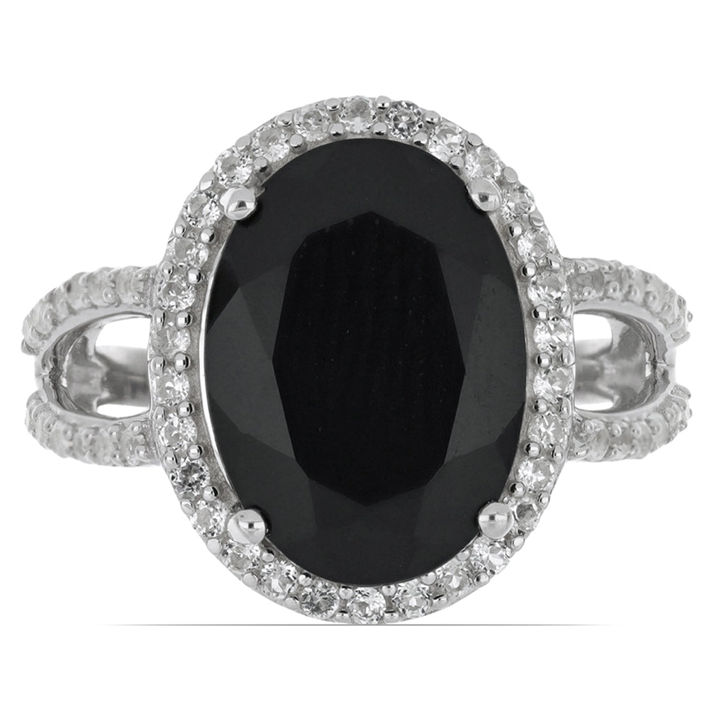 Silberring mit schwarzem Onyx aus Suwar und weißem Topas 1 