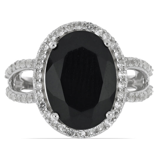 Silberring mit schwarzem Onyx aus Suwar und weißem Topas