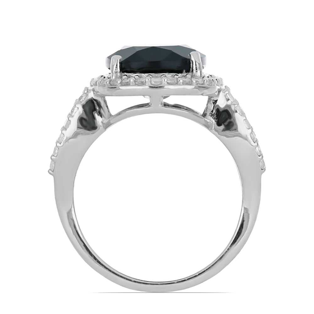 Silberring mit schwarzem Onyx aus Suwar und weißem Topas