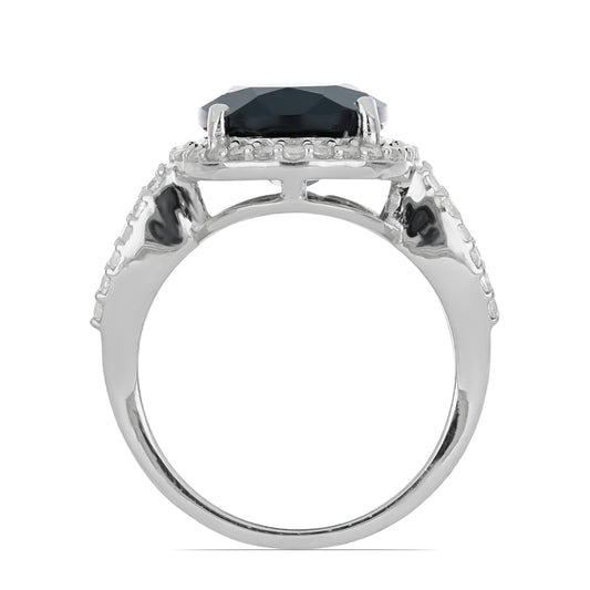 Silberring mit schwarzem Onyx aus Suwar und weißem Topas