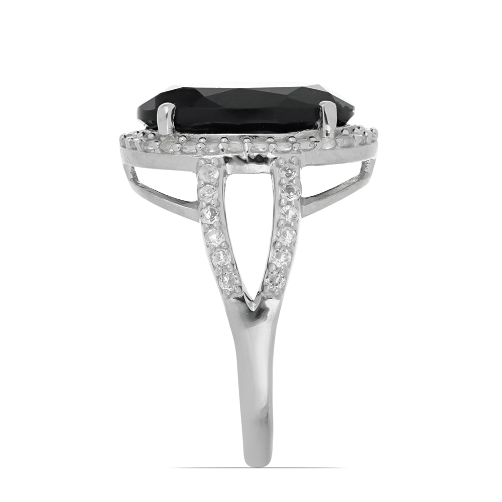 Silberring mit schwarzem Onyx aus Suwar und weißem Topas