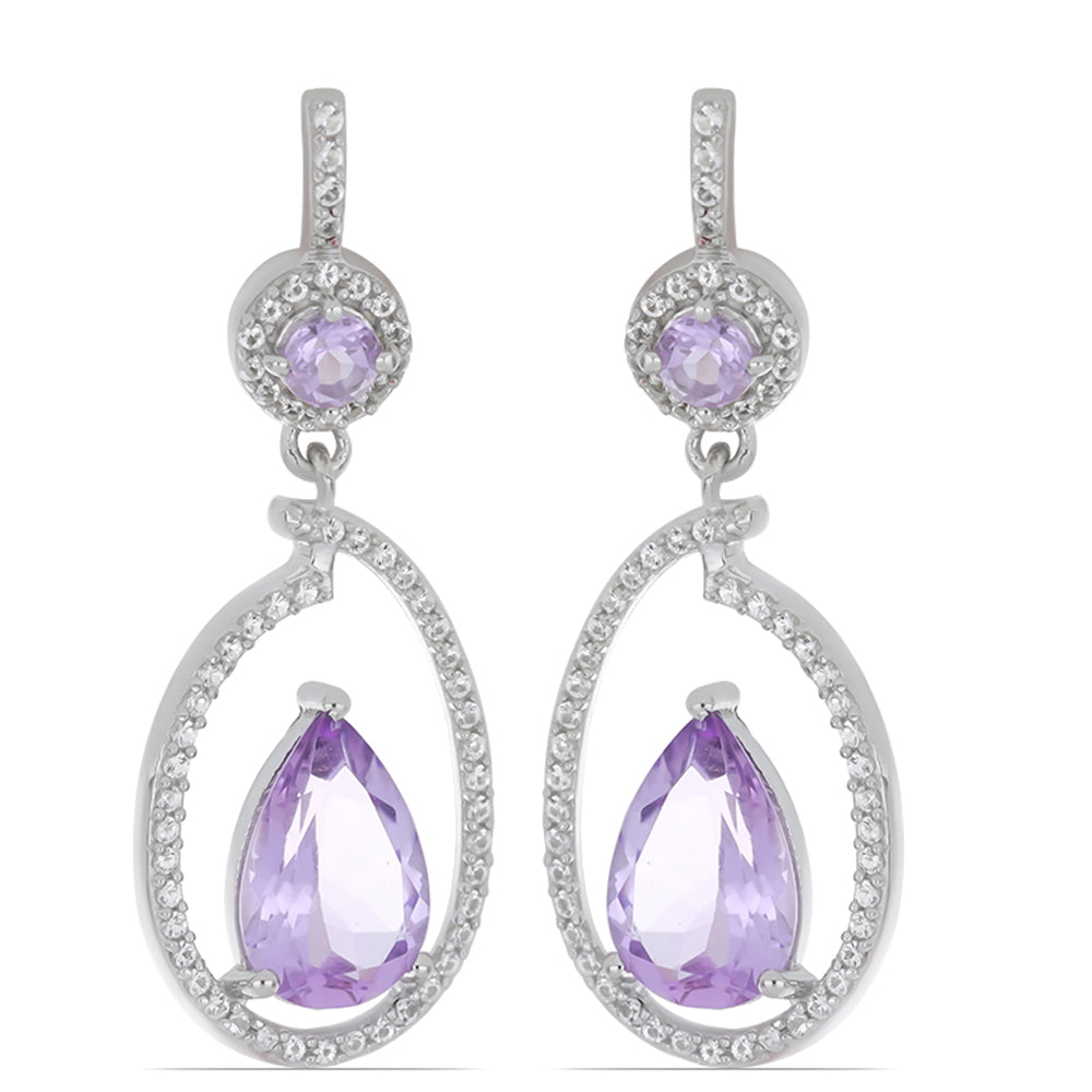 Silberohrringe mit Rose De France Amethyst und weißem Topas 1 