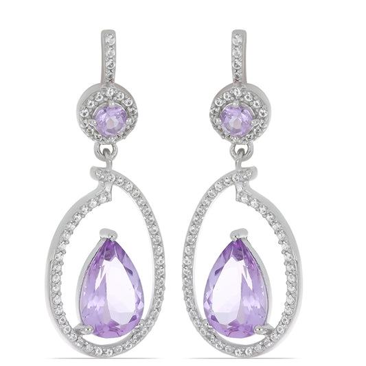 Silberohrringe mit Rose De France Amethyst und weißem Topas
