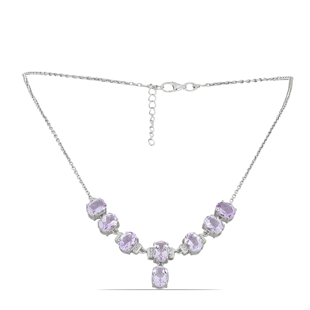 Silberhalskette mit Rose De France Amethyst und weißem Topas 1 