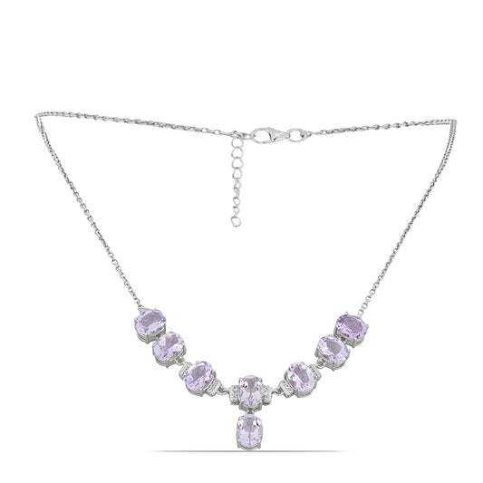 Silberhalskette mit Rose De France Amethyst und weißem Topas