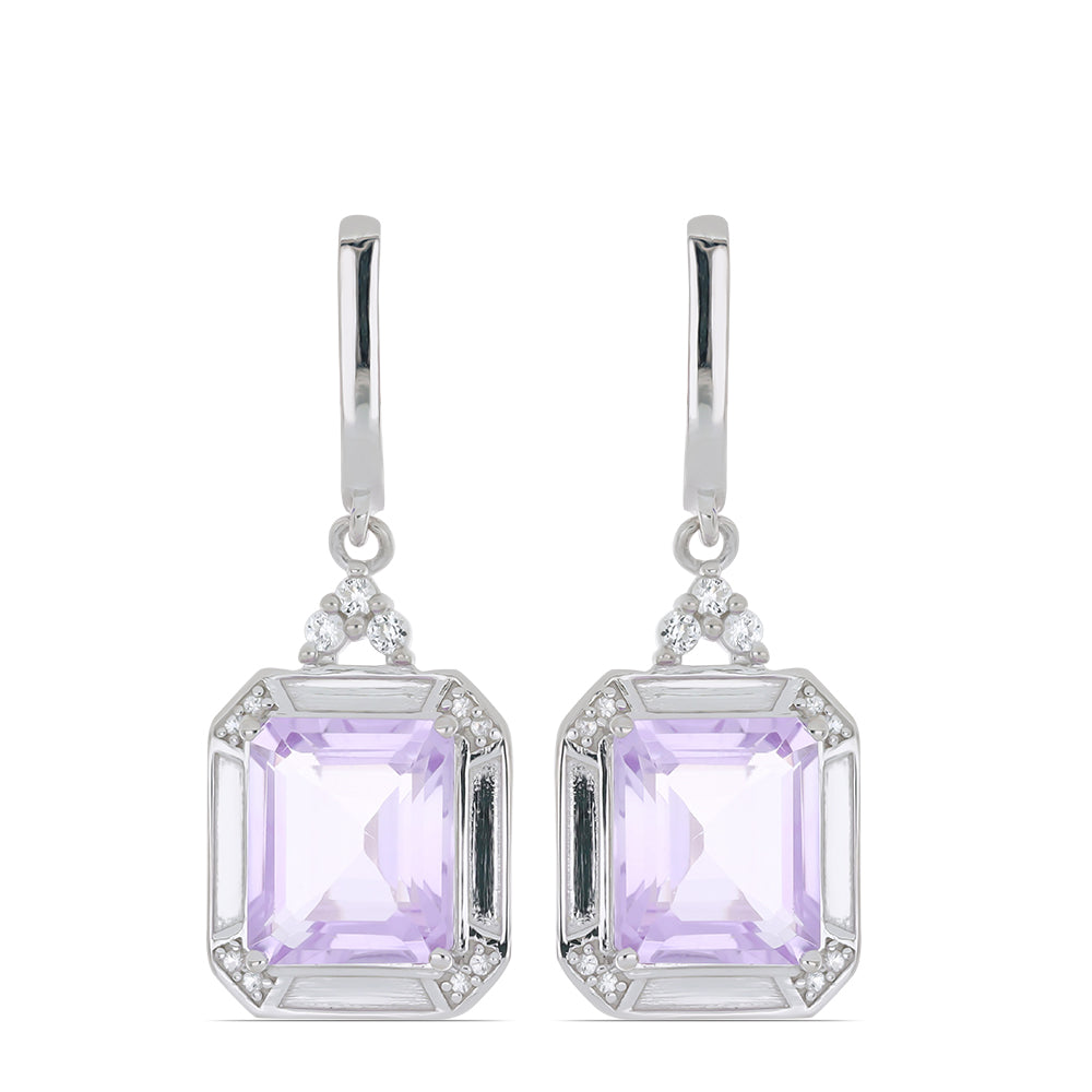Silberohrringe mit Rose De France Amethyst und weißem Topas