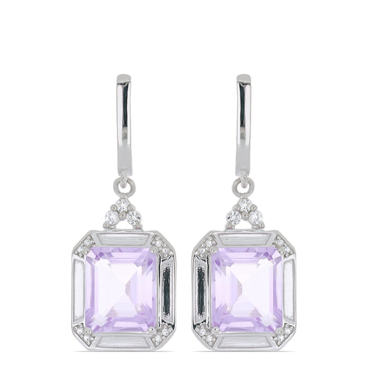 Silberohrringe mit Rose De France Amethyst und weißem Topas