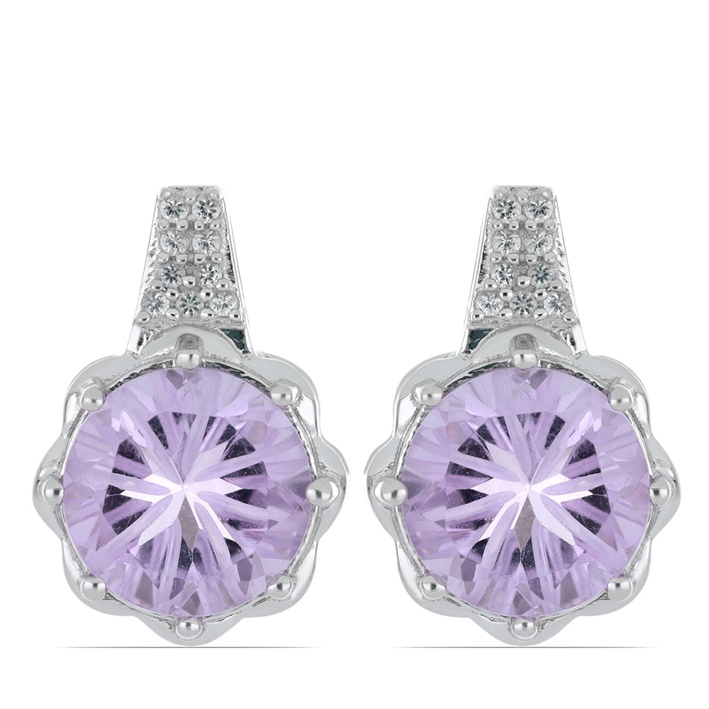 Silberohrringe mit Rose De France Amethyst und weißem Topas