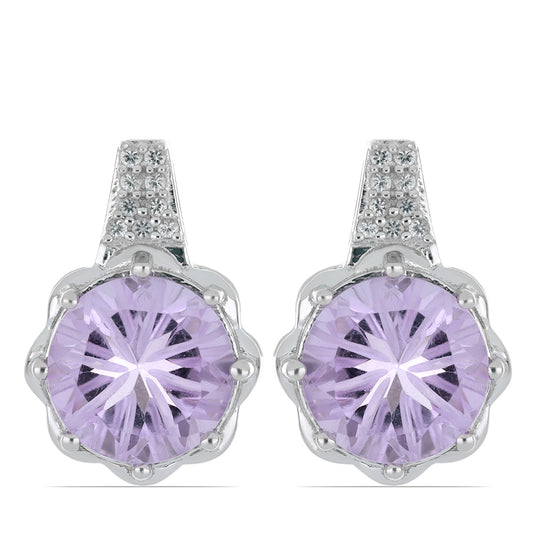 Silberohrringe mit Rose De France Amethyst und weißem Topas