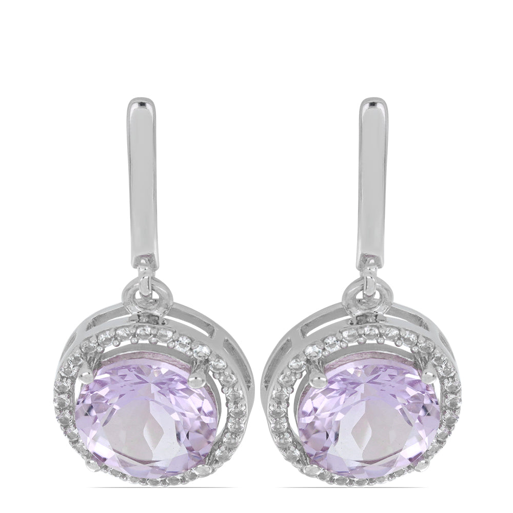 Silberohrringe mit Rose De France Amethyst und weißem Topas
