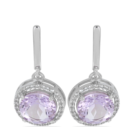Silberohrringe mit Rose De France Amethyst und weißem Topas