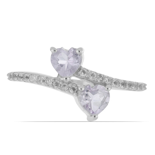 Silberring mit Rose De France Amethyst und weißem Topas