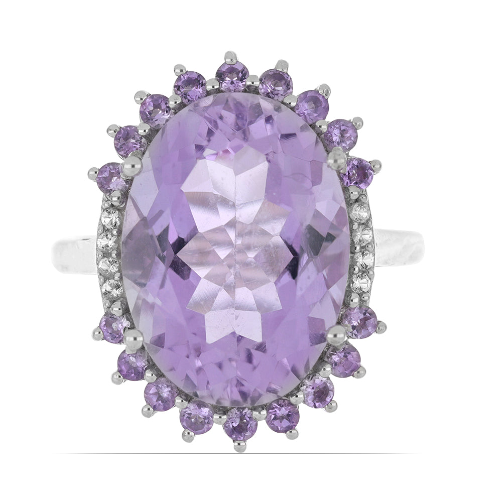 Silberring mit Rose De France Amethyst und weißem Topas 1 
