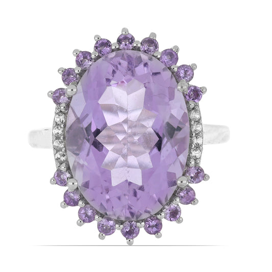 Silberring mit Rose De France Amethyst und weißem Topas
