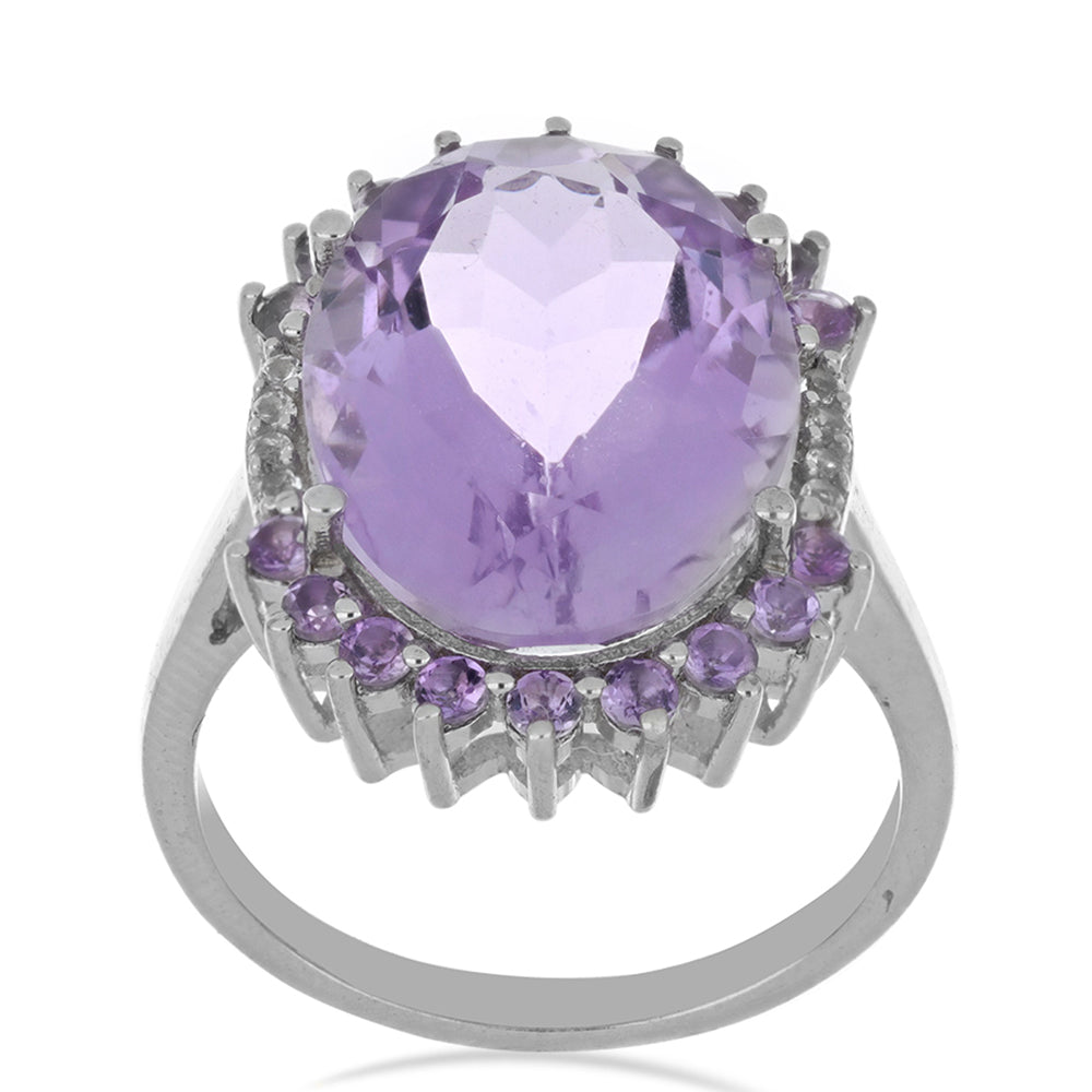 Silberring mit Rose De France Amethyst und weißem Topas 3 