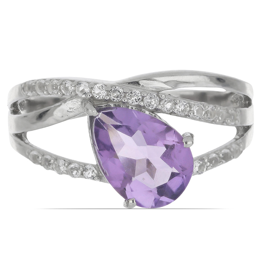 Silberring mit Rose De France Amethyst und weißem Topas 1 