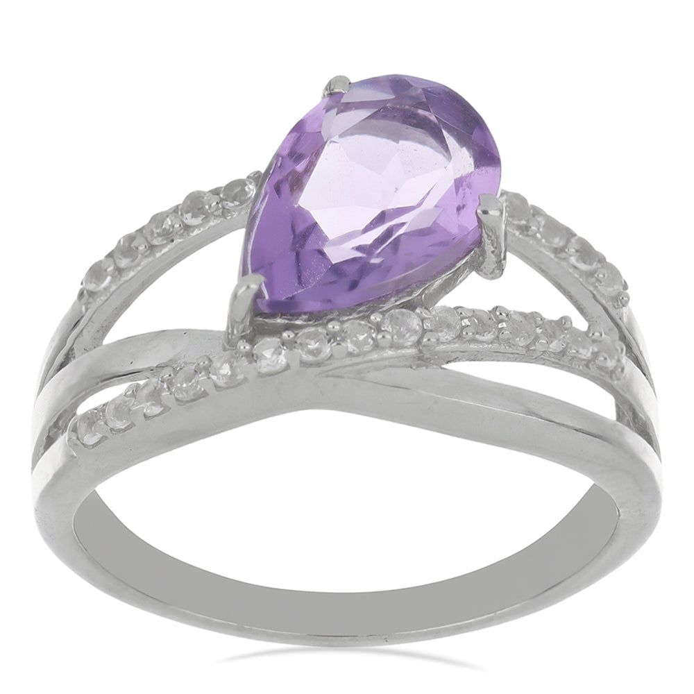 Silberring mit Rose De France Amethyst und weißem Topas 3 