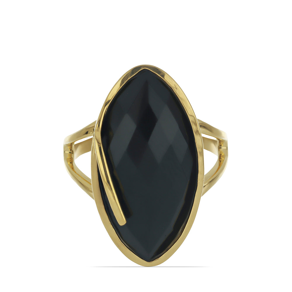 Goldplattierter Silberring mit schwarzem Onyx aus Suwar