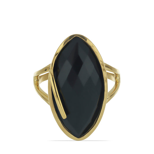 Goldplattierter Silberring mit schwarzem Onyx aus Suwar