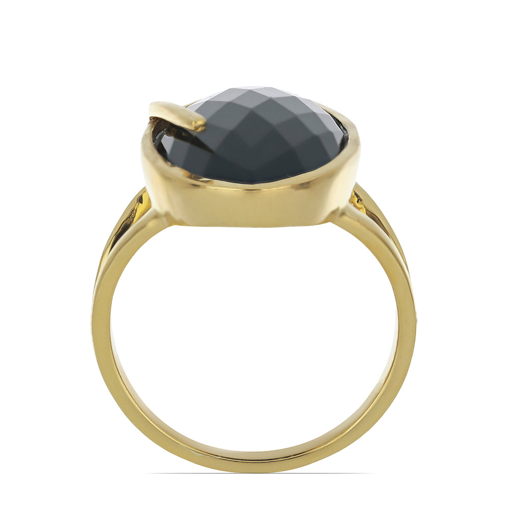 Goldplattierter Silberring mit schwarzem Onyx aus Suwar