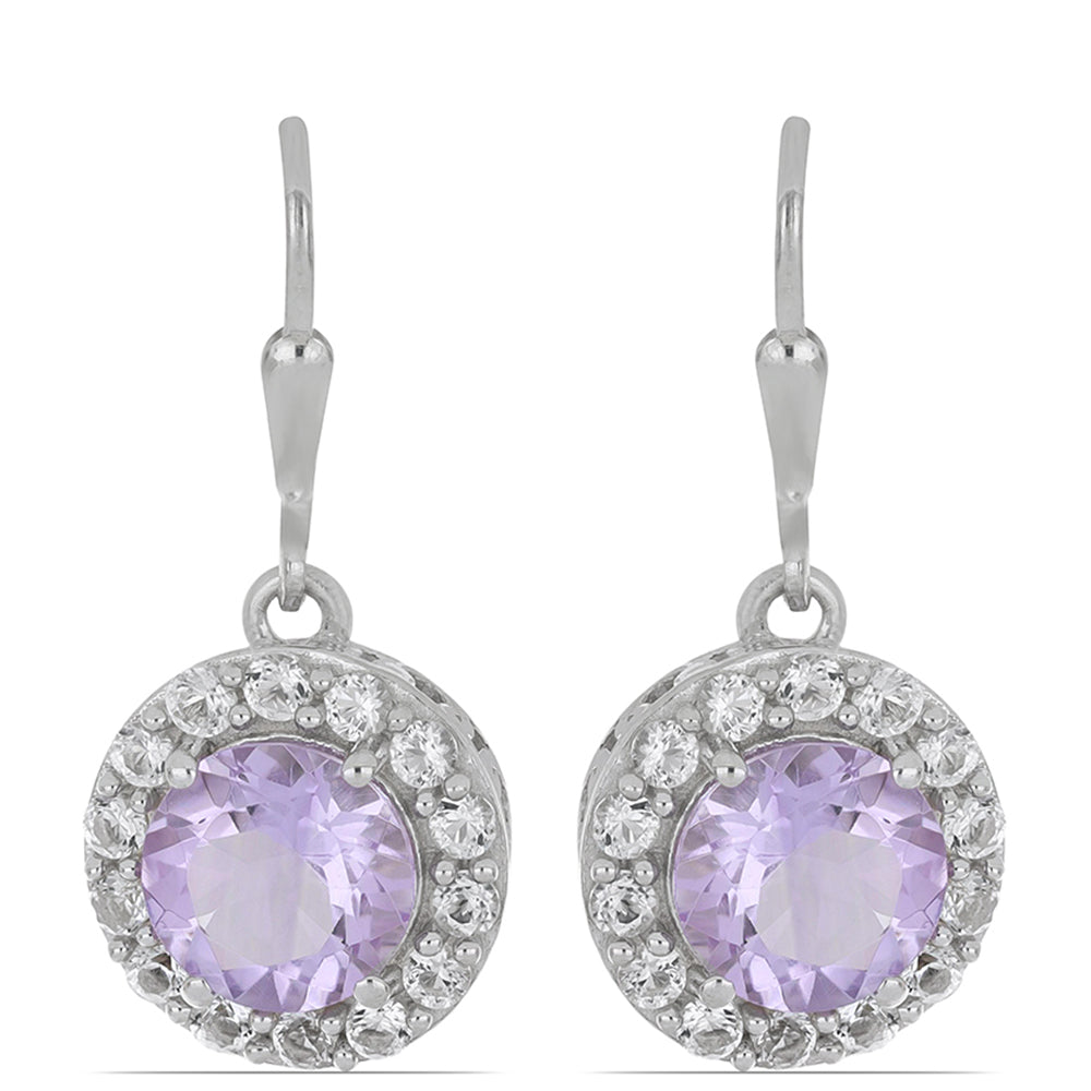 Silberohrringe mit Rose De France Amethyst und weißem Topas