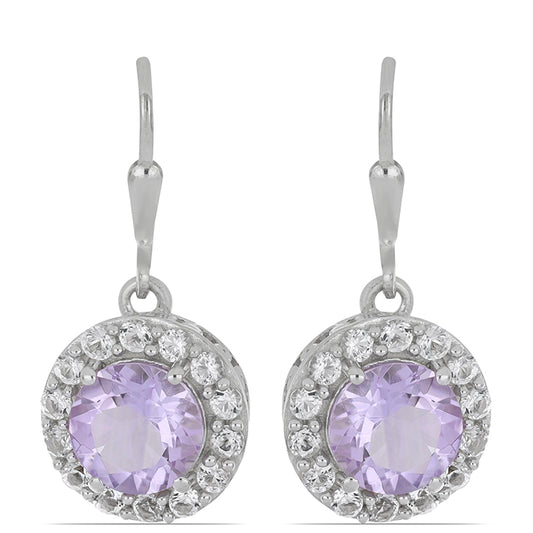Silberohrringe mit Rose De France Amethyst und weißem Topas