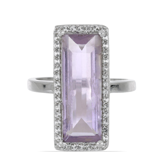 Silberring mit Rose De France Amethyst und weißem Topas