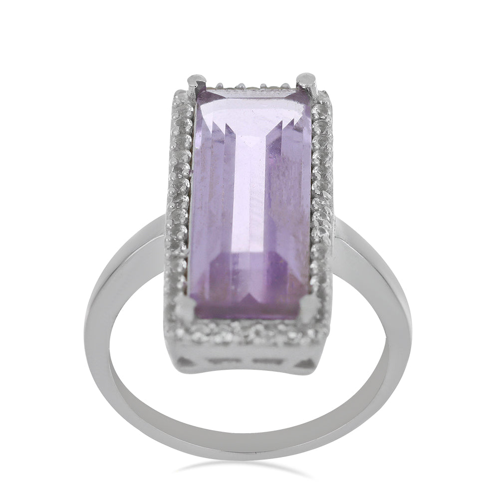 Silberring mit Rose De France Amethyst und weißem Topas 3 