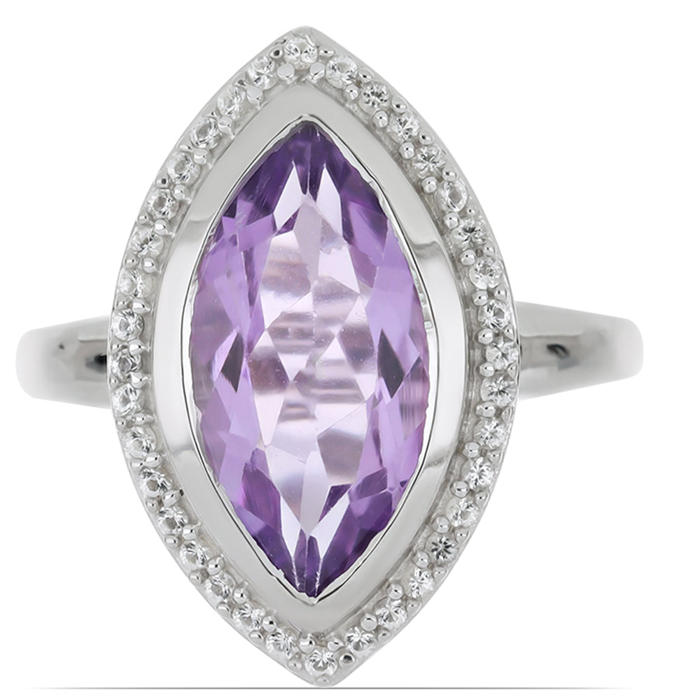 Silberring mit Rose De France Amethyst und weißem Topas