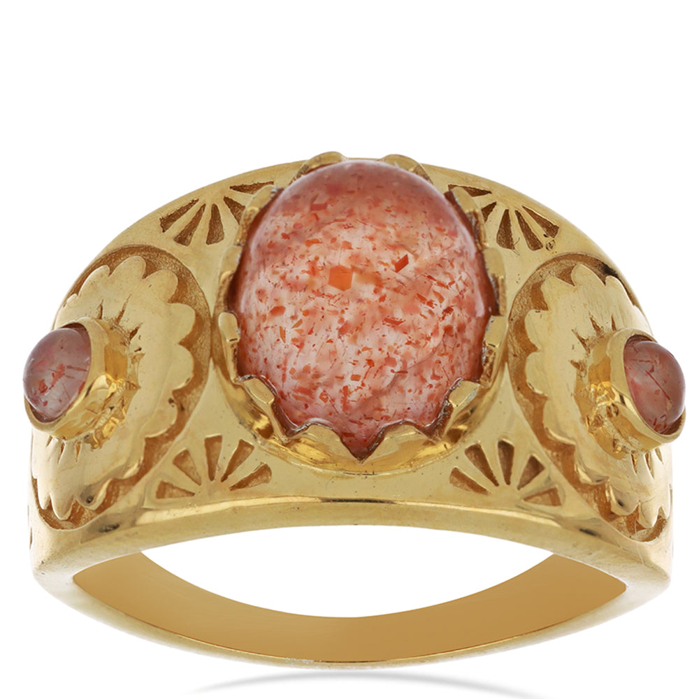 Goldplattierter Silberring mit Sonnenstein aus Oregon 3 