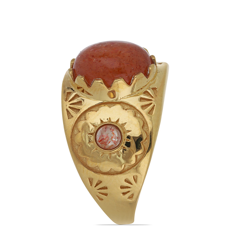 Goldplattierter Silberring mit Sonnenstein aus Oregon