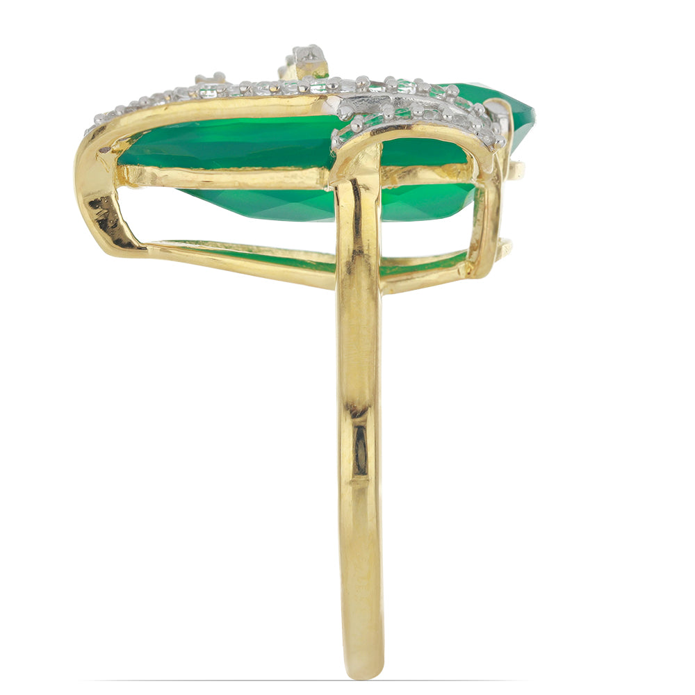 Goldplattierter Silberring mit grünem Achat und weißem Topas 4 