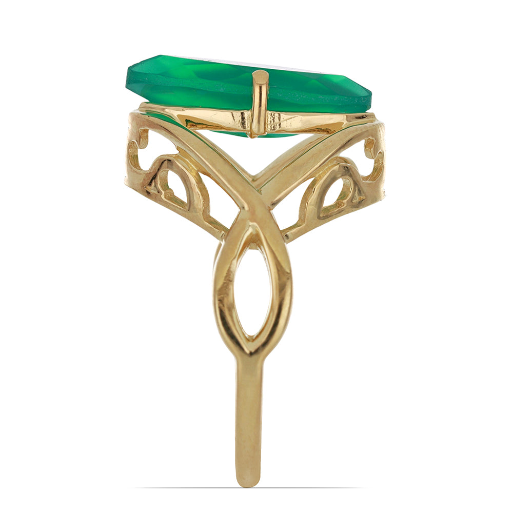 Goldplattierter Silberring mit grünem Achat 4 